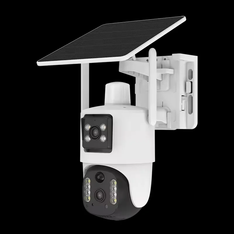 New V380 4MP dual lens 7w solar strap PTZ bullet wifi camera 360 degree visual alarm PIR motion detection with 8000mah battery