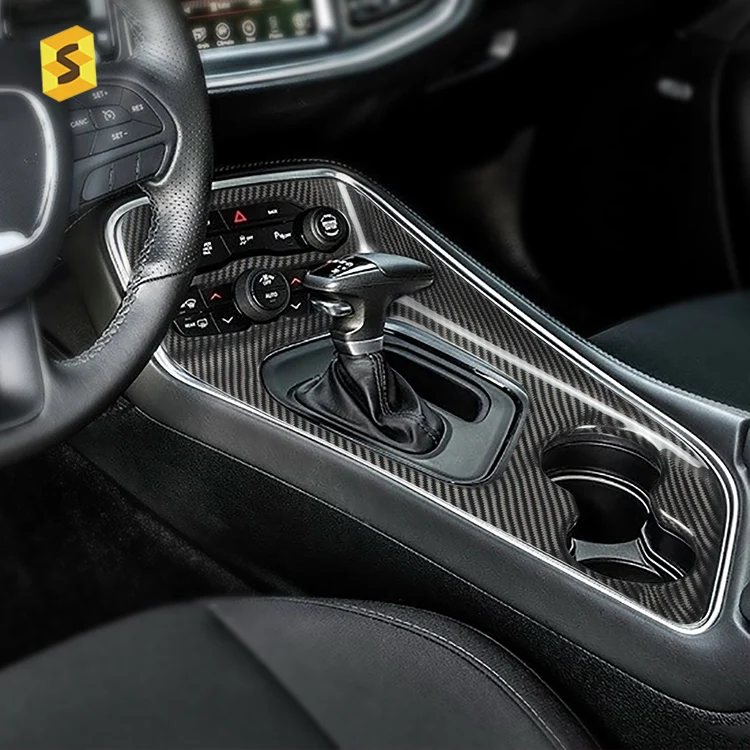 ES Factory Wholesale Auto Interior Accessories Carbon Fiber Control Gear Shift Panel Covers For Dodge Challenger SRT