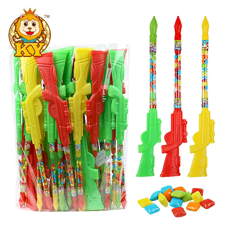 Manufacturer wholesale plastic gun shape toy with colorful fruity flavor chewing hard candy