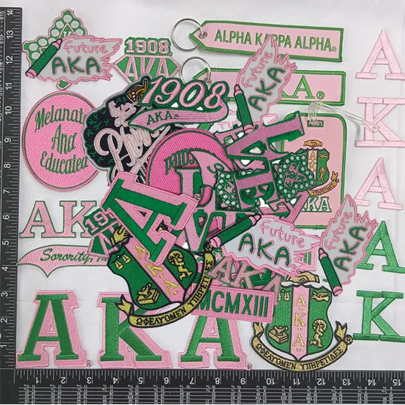 Pink And Green Shield Logo Sorority Embroidery Patches Custom Iron On AKAs Sorority Patch