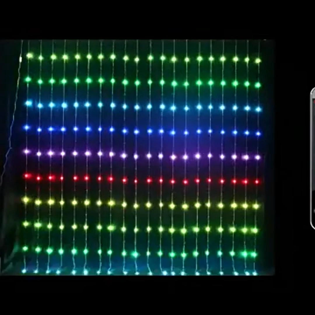 LED Illusion Point Control APP Programming Decoration Fairy String RGB Dynamic Screen 2 * 2 Voice Controlled Curtain String