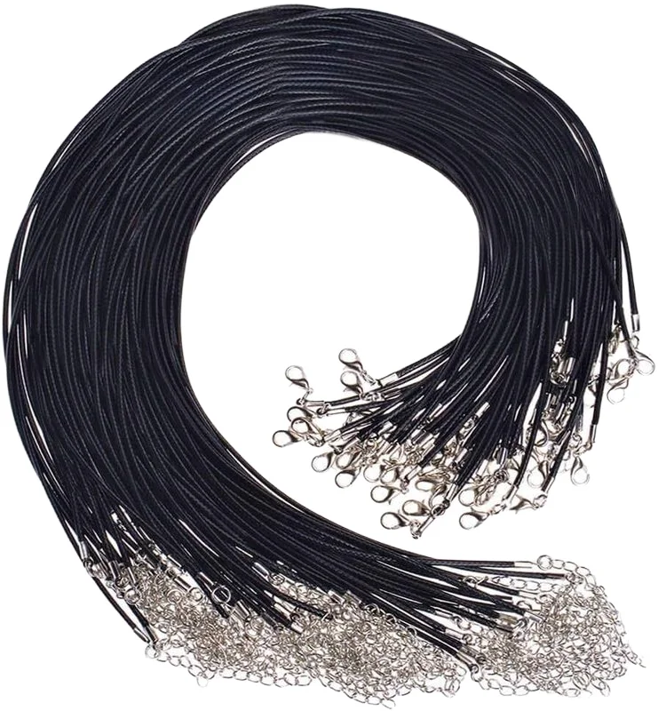 Factory Supply 1.5mm 2mm Handmade Leather Adjustable Braided Rope Necklaces & Pendant Charms Findings Lobster Clasp String Cord