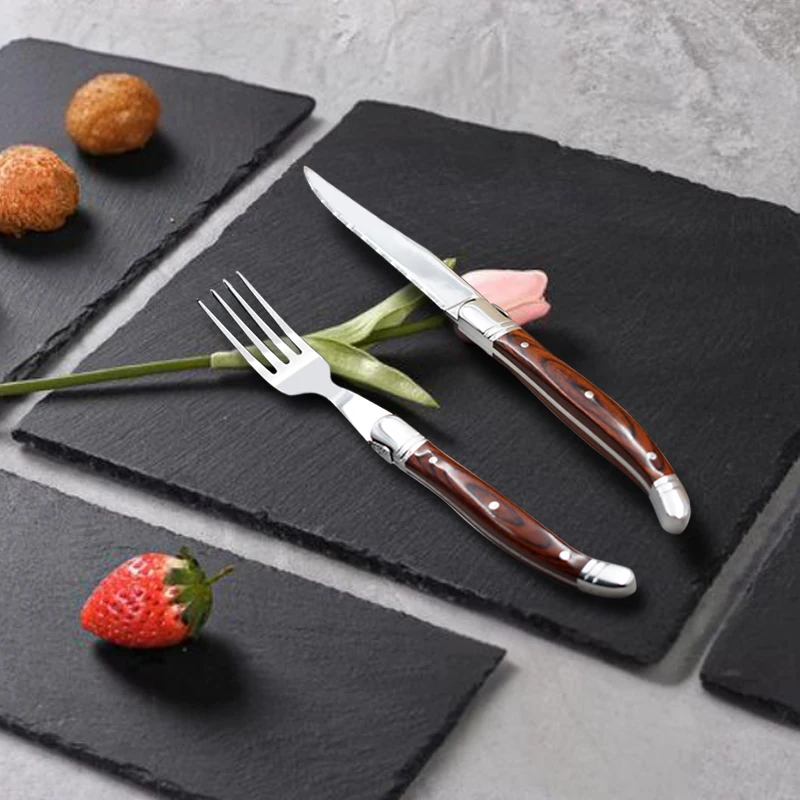 Hot selling Laguiole kitchen accessories wooden handle cutlery set flatware set 2 pcs with simple  packing box