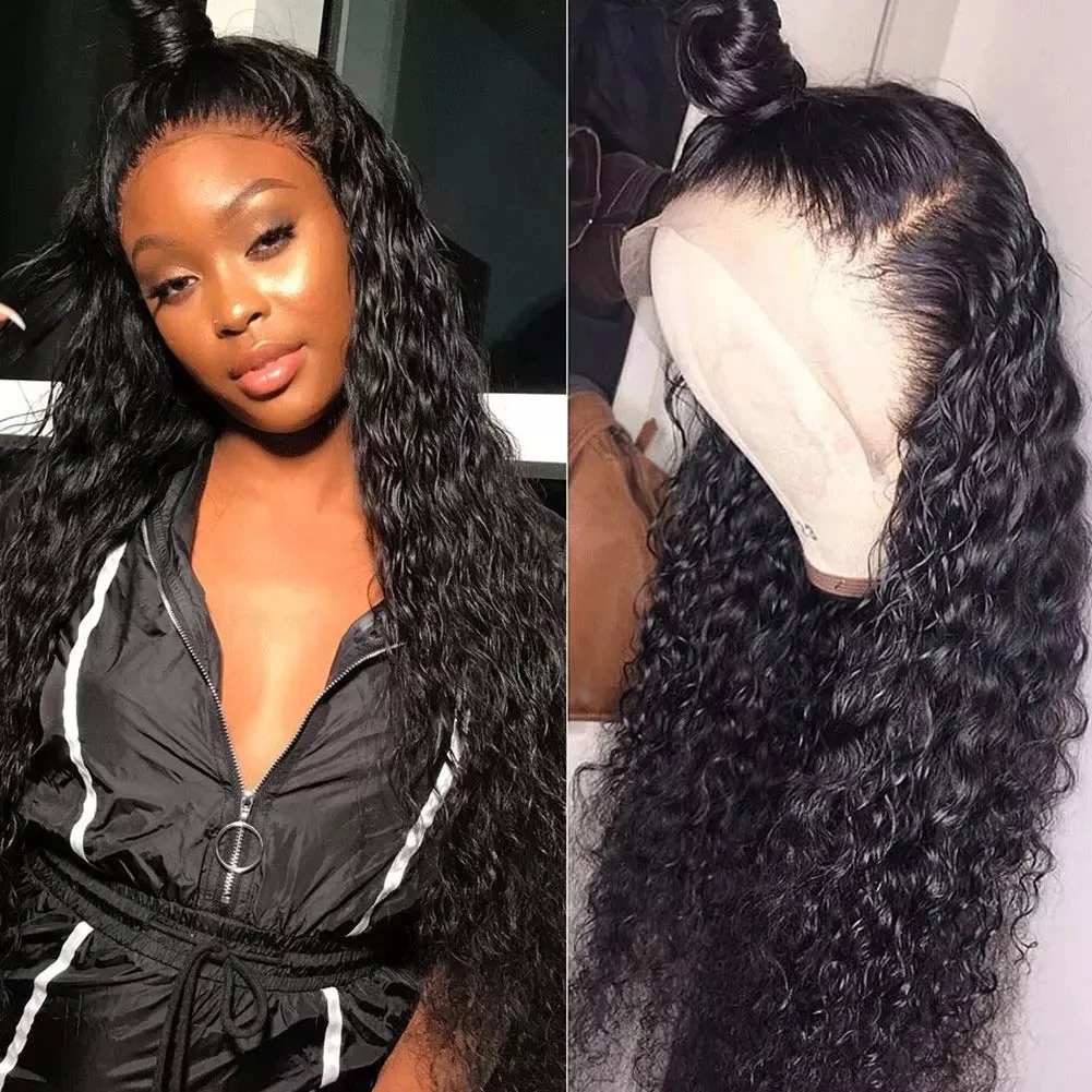 
28 30Inch Deep Wave HD Transparent Lace Frontal Wigs Human Hair For Black Women Wet And Wavy Brazilian Deep Curly Lace Front Wig 