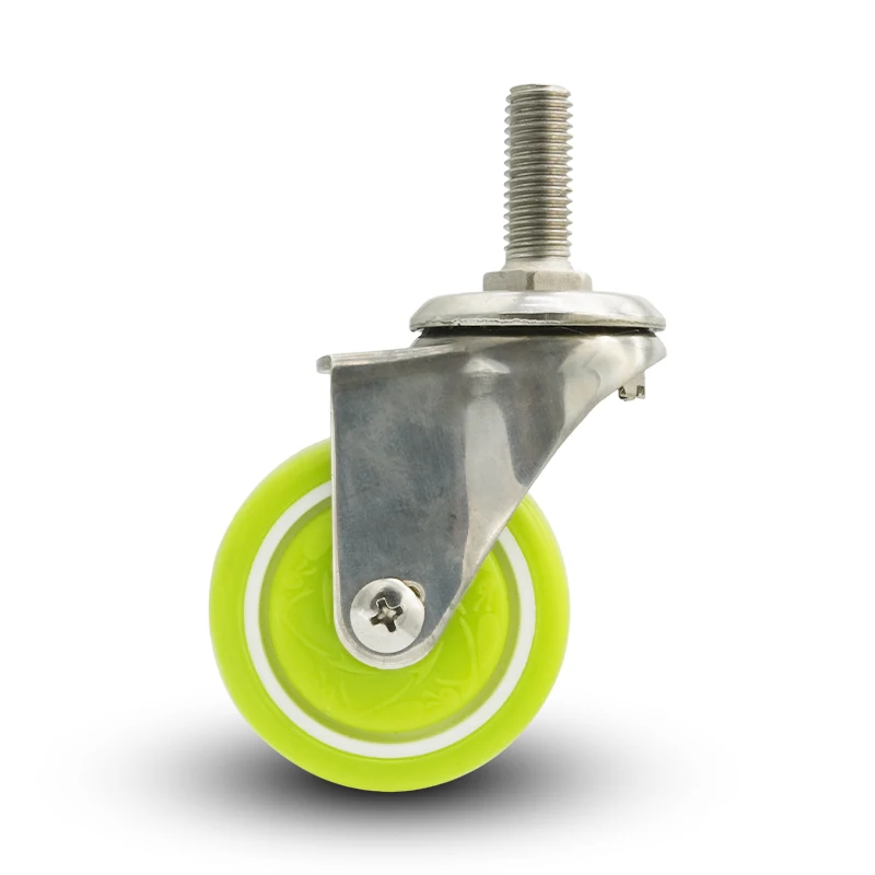 Wholesale 304 SS fork PU caster wheel manufacturer stainless steel 1.5/2 inch green casters wheel with brake