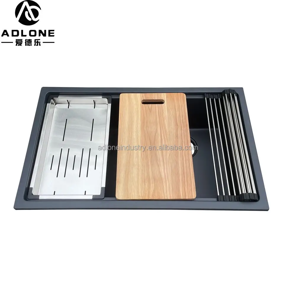 New Composite Granite Sink Handmade Gold Quartz Kitchen Sink Double Bowl