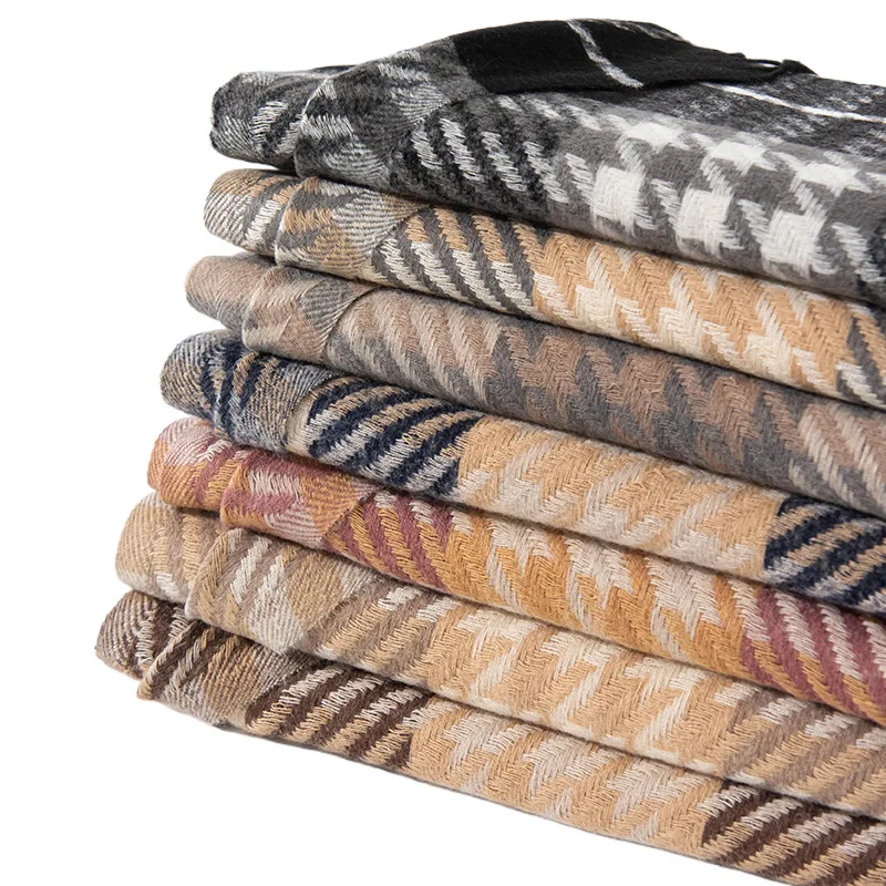 Custom logo fashion scarves shawls luxury tassels men soft faux wool warm winter houndstooth pashmina ethnic scarf for women