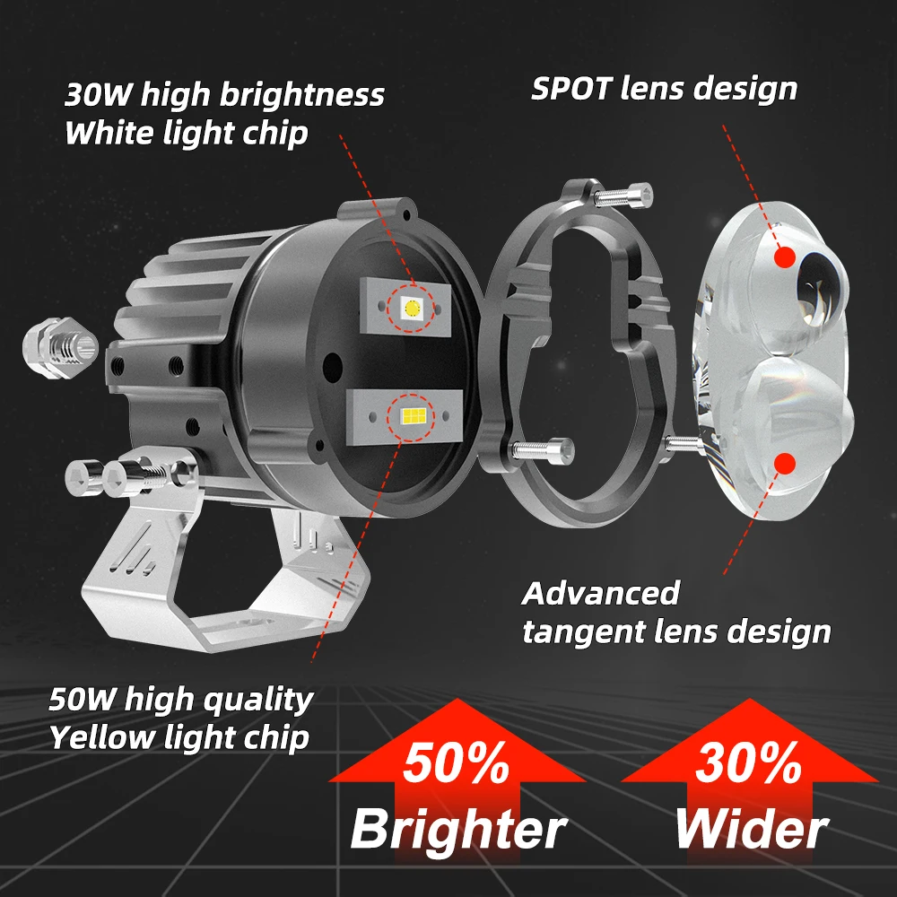 3 inch 1500M Dual Color White Yellow High Low Beam 40W Mini Driving Light Motorcycle,12V 24V Led Motorcycle Auxiliary Light