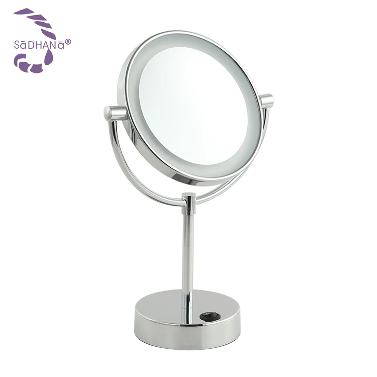Low Price Wholesale Fashion Bevelled Base Double-Sided Table Mirror 8 Inch Round Desktop Led Cosmetic Mirror