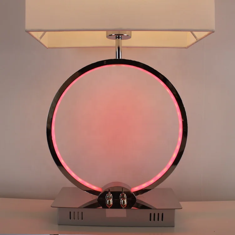 
European aluminum circle bedroom hotel bar restaurant E27 white fabric shade desk lamp RGB table lamp 