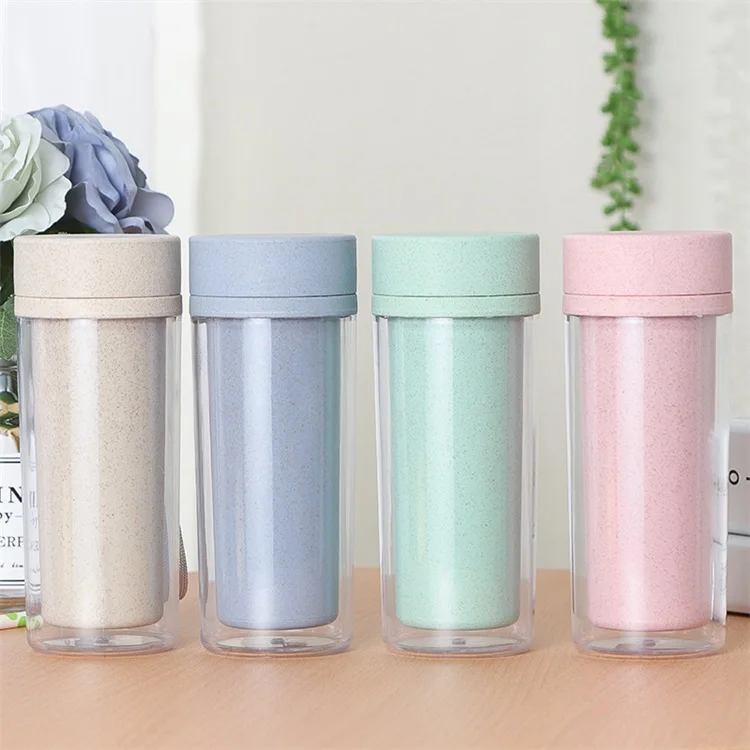 Factory wholesale wheat straw environmental protection material double-layer plastic water cup