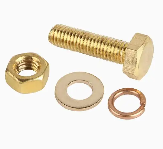Copper hexagon bolt nut set brass flat washer spring washer combination bolts