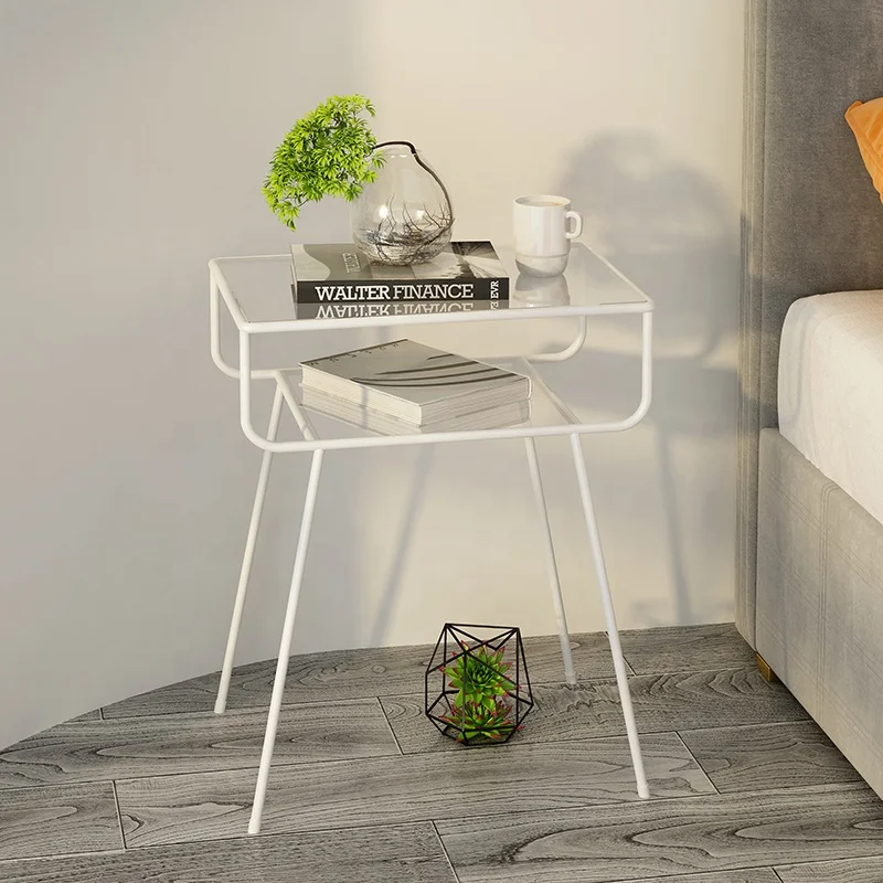 Living Room Modern Metal Frame Glass Coffee Snack Laptop Table End Sofa Side Table Golden Bedside Table