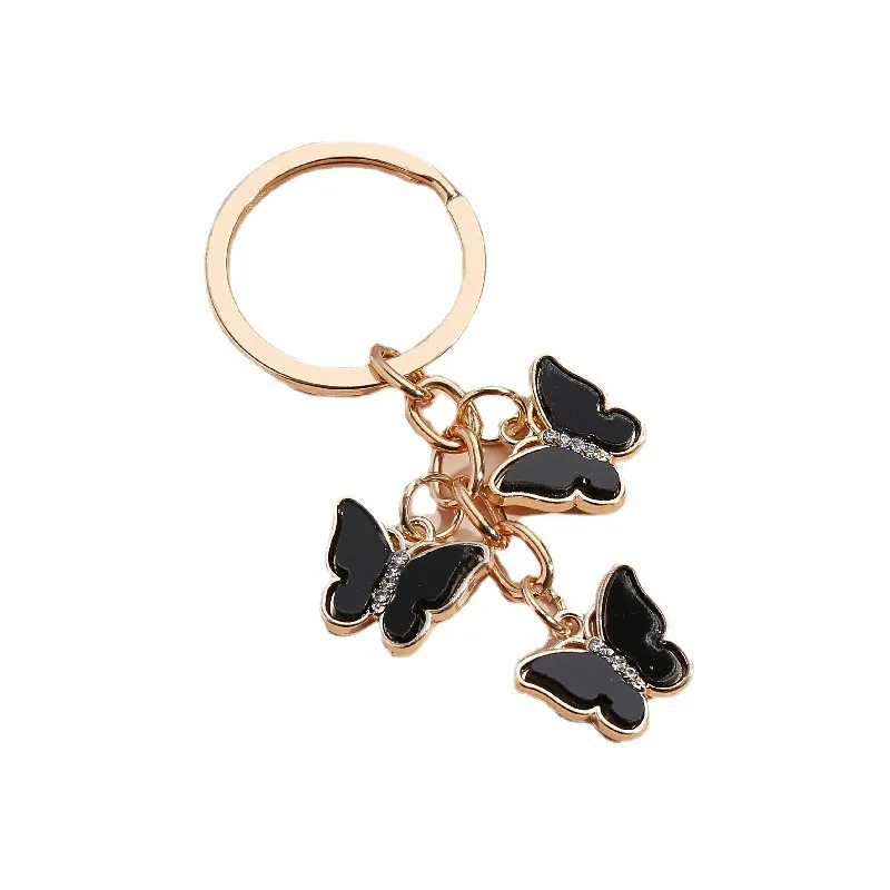 Rhinestone Butterfly Keychain Cute Key Ring Oil Dripping Flying Animals Key Chains For Women Girls Handbag Accessories Handmade