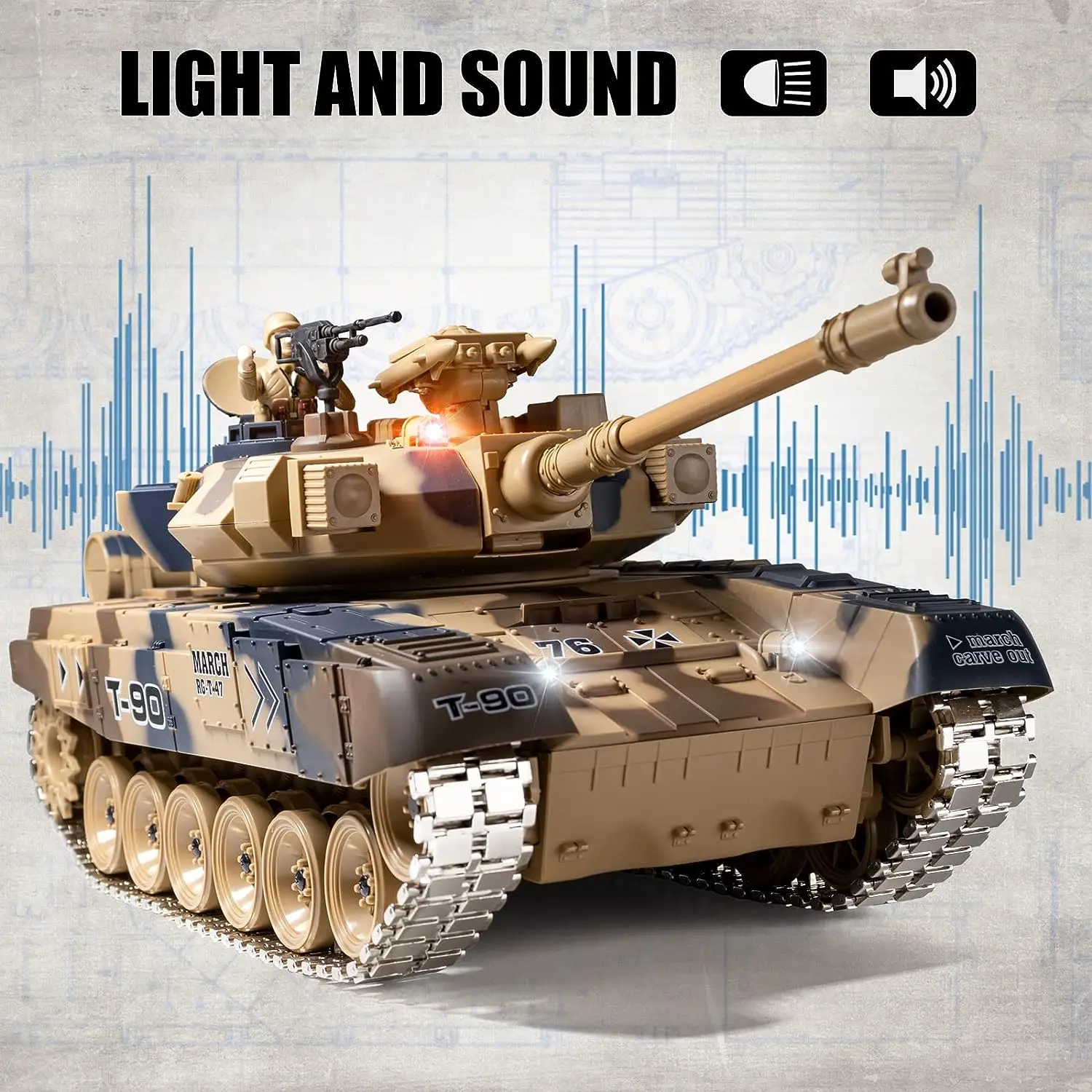 wholesale 1/18 RUS T-90 Remote Control Tank 2.4G Army Battle Tank Truck with Smoking & Light & Sound Military Vehicles Model Toy