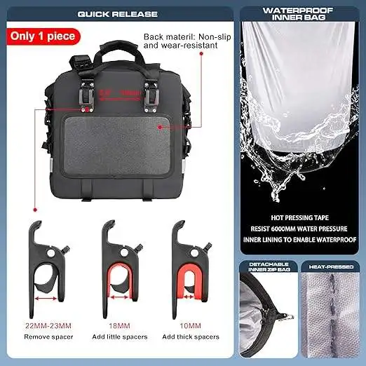 Motorcycle Saddlebags Waterproof 20L Motorcycle Side Saddlebags Quick Release Pannier Bag Motorcycle Accessory (1pack)