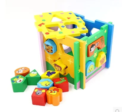Hot Style Intelligence Cartoon Box Detachable Blocks Matching Funny Animal Wooden Baby Shape Sorter Toy For kids Boys and Girls
