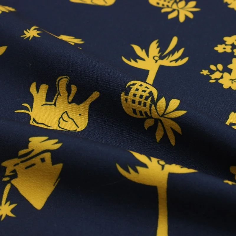 Индивидуальная саржа персиковая кожа желтый слон кокосовое дерево ткань с принтом для пляжных брюк шорт