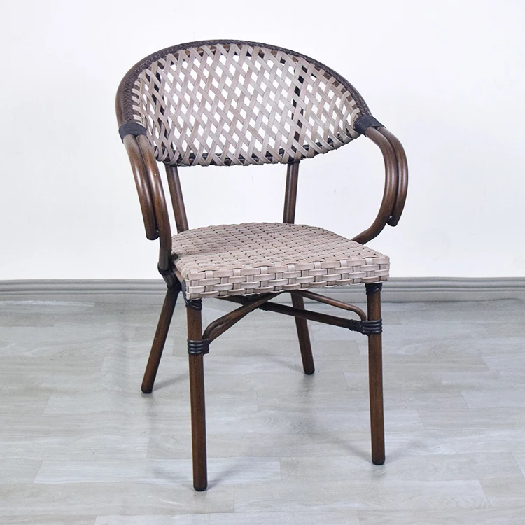 Lawn French Bistro Round Wicker Chair Cafe Aluminum Woven Classic Patio Dining