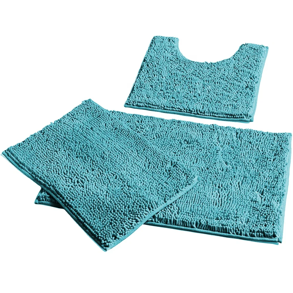 FMT Bathroom Mat Set 3 Pieces Non Slip Shaggy Chenille Soft Surface Bath Mat For Bathroom Water Absorbent Carpet