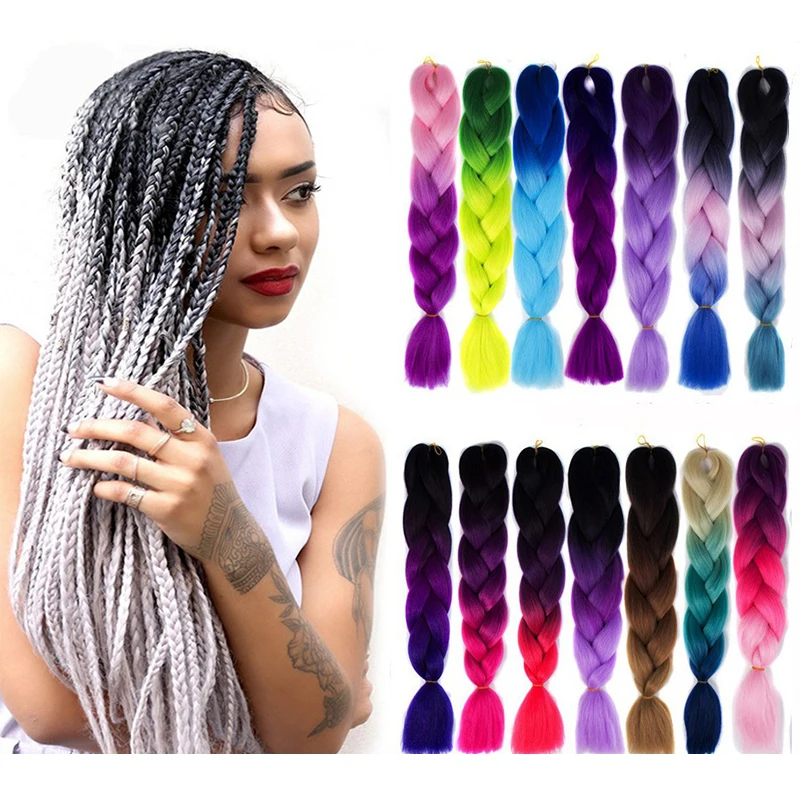 
Wholesale 82 iInch rainbow Ombre Prestretched Pre Stretched Jumbo Synthetic Braiding Hair Extensions 