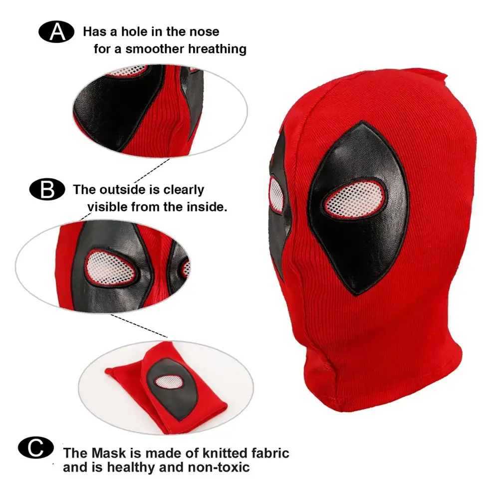 Molezu OEM/ODM Deadpool Flexible Knitted Fabric Full Head Mask Halloween Cosplay Deadpool Tights Hood Party Masks For Adults