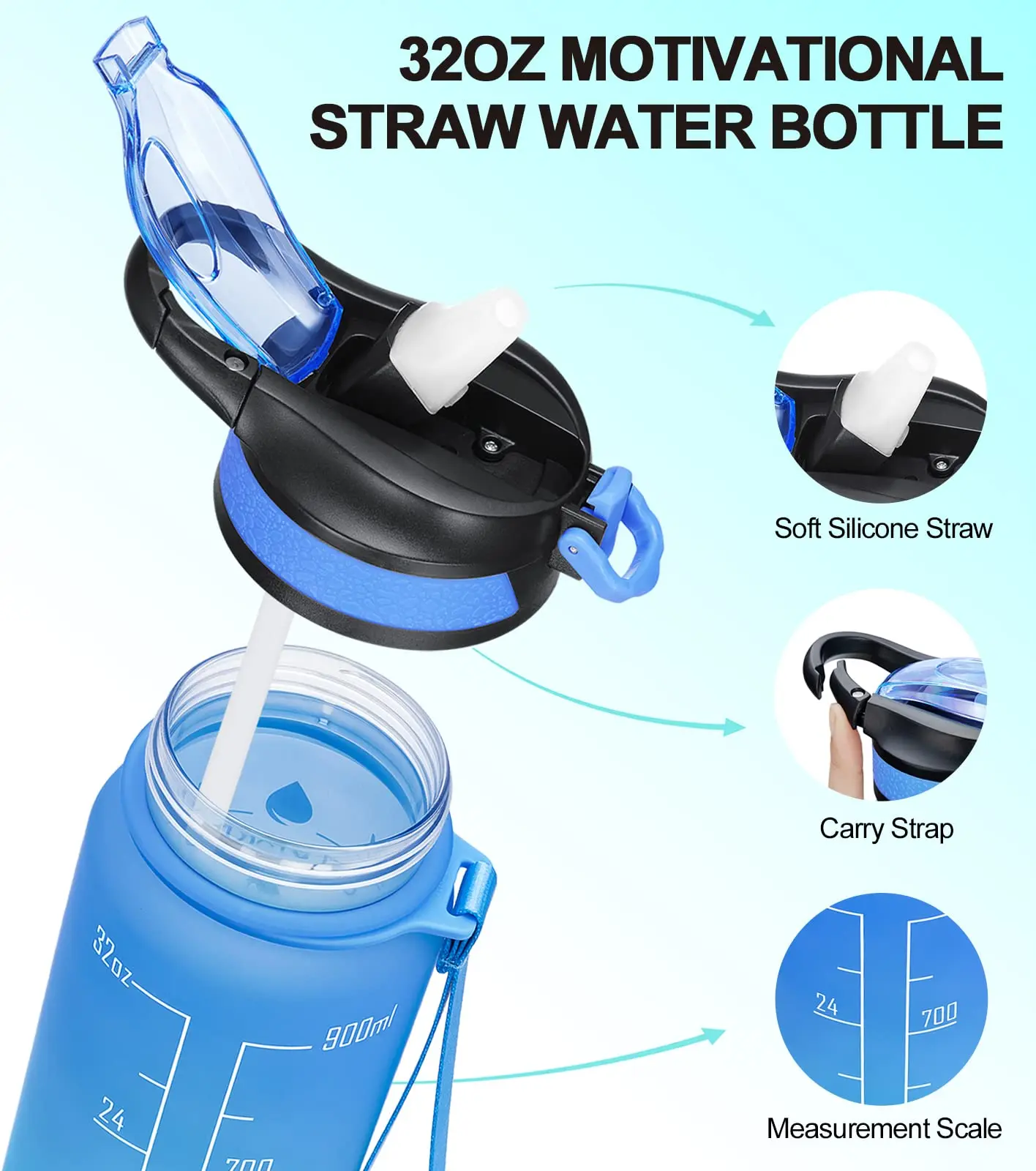 Бутылка для воды 32 унции с маркером времени ремешок переноски герметичный не содержит Бисфенол А убедитесь что вы пьете достаточное количество фитнеса тренажерного зала занятий спортом на открытом воздухе