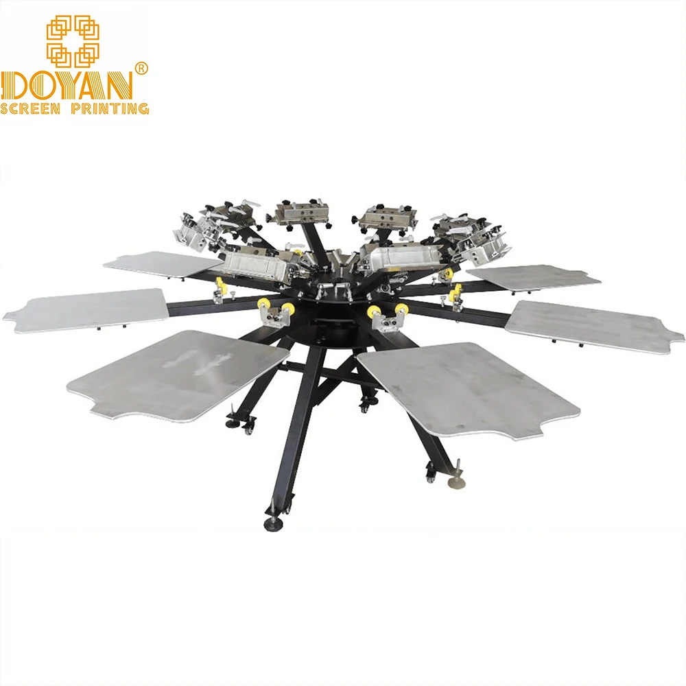 Doyan Printing Machine 6 Color 6 Station T-shirts Rotary Screen Printing Machine with Side Clamps High Accuracy Rotary Machine