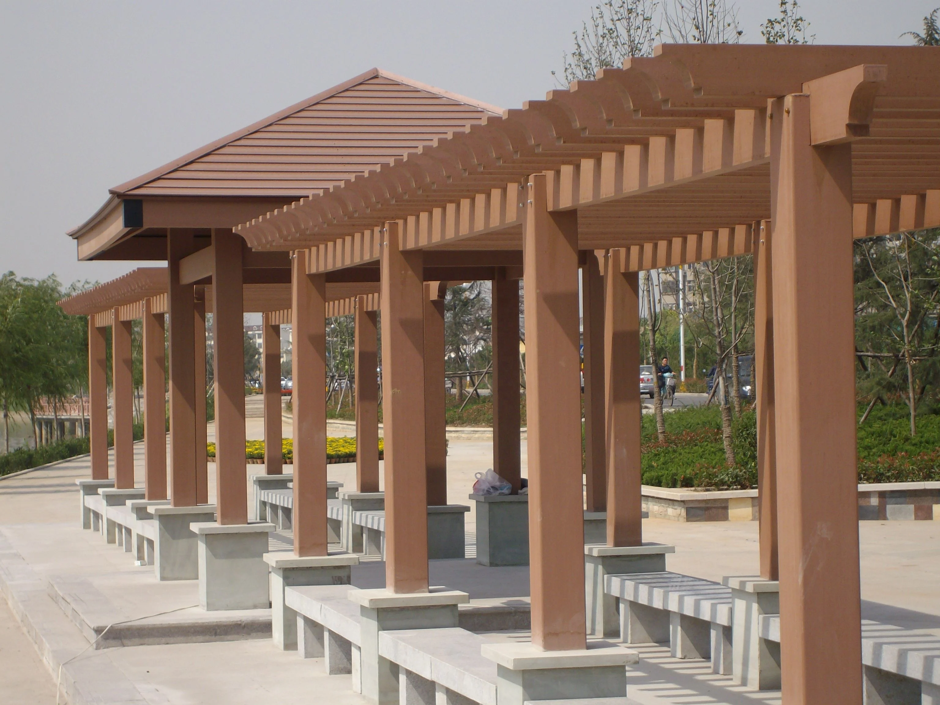 outdoor patio garden terrace waterproof UV resistant decorative pergola wood composite