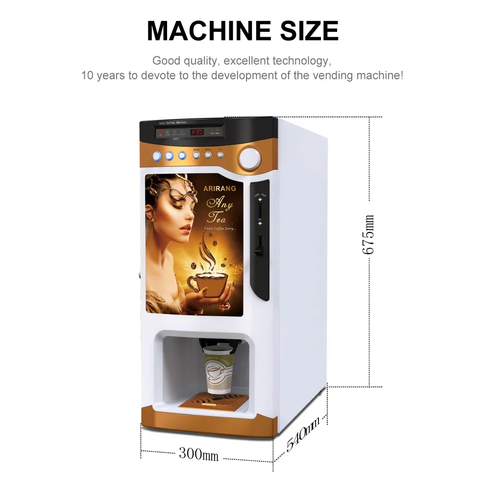 Full Automatic Multifunctional Intelligent Instant Coffee Vending Machine 220V Electric Coin Payment System New Home Use Hotels
