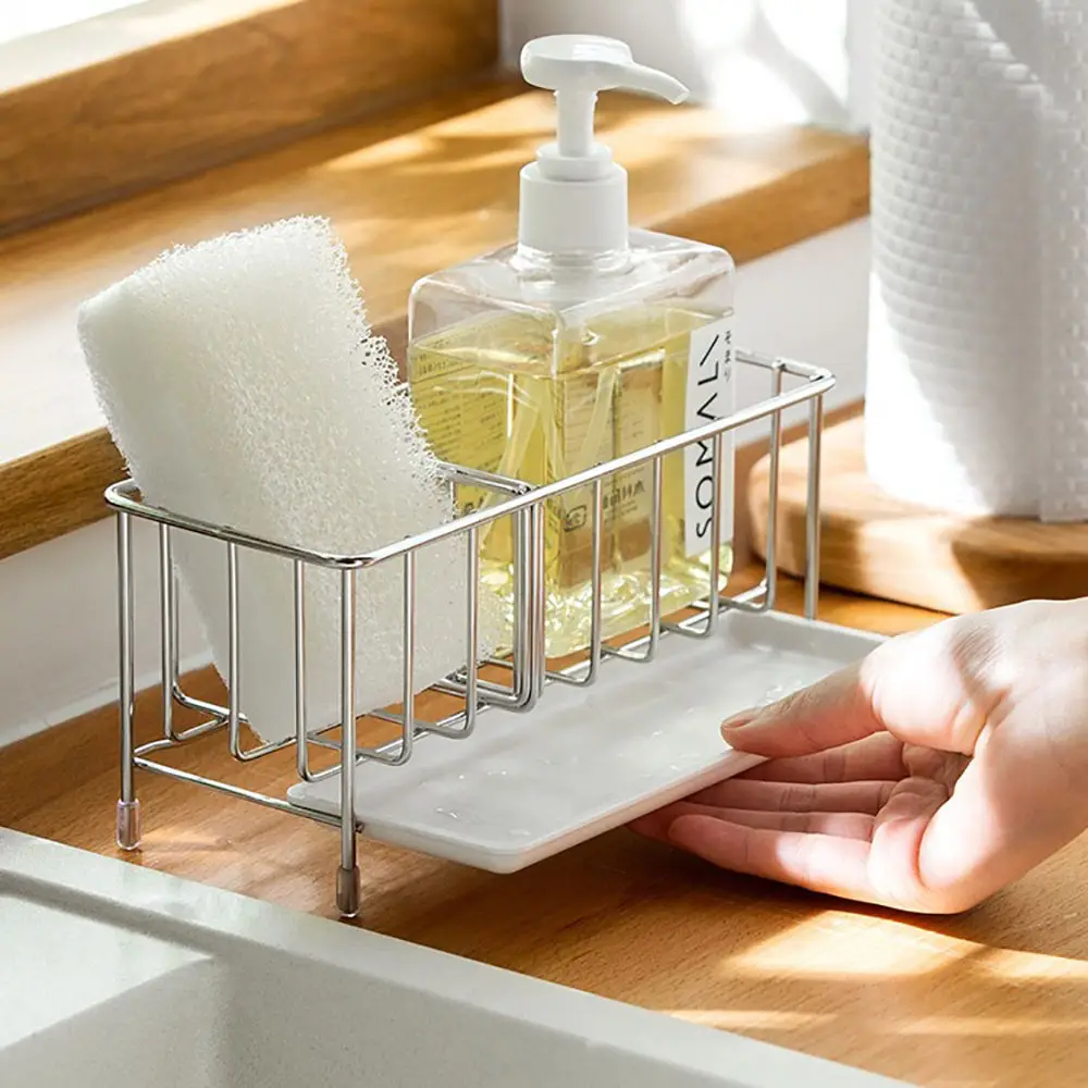 Hot Sale Stainless Steel Kichen Sink Sponge Holder Rustproof Stainless Steel Brush Soap Dishwashing Liquid Drainer Rack Sinks
