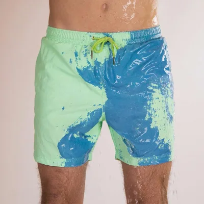 Color-changing Beach Shorts Men Quick Dry Tie Dye Swimwear Beach Pants Warm Color Discoloration Shorts Swim Surfing Board Shorts