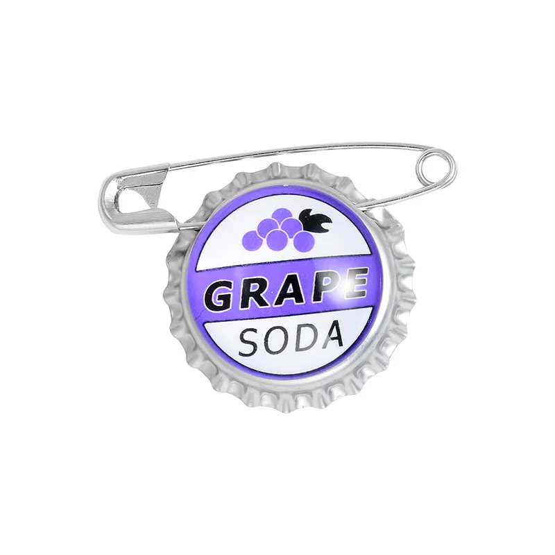 Popular Grape Soda Bottle Cap Clip Denim Brooch Creative Backpack Collar Pin Wholesale