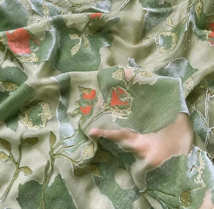 Direct sales from China factory wholesale price 10mm pure silk velvet Suzhou garden style rotten flower fabric for clothing