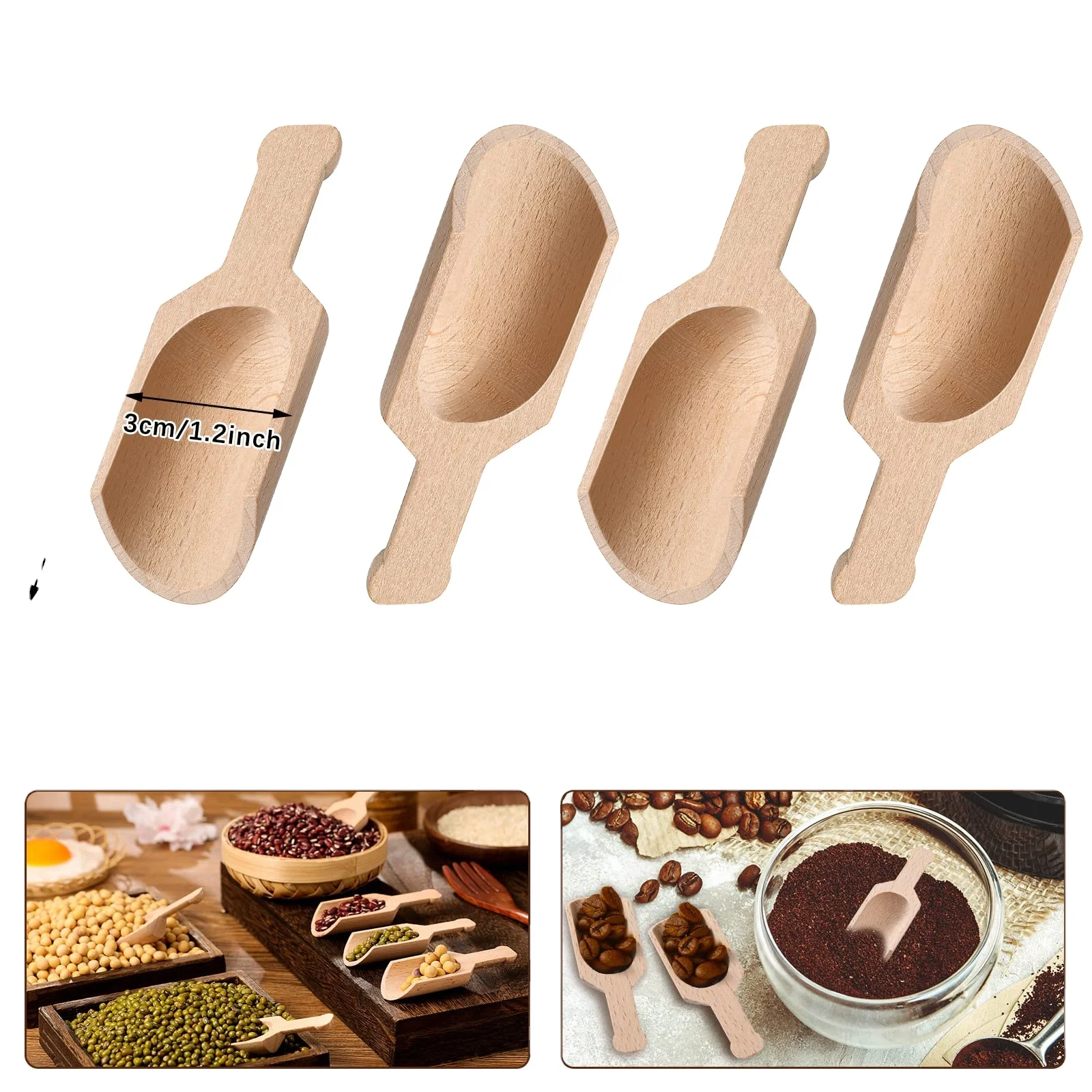 Wholesale eco-friendly Natural wood scoops Salt Sugar Handmade Mini Natural Beech Wooden Scoops wholesale