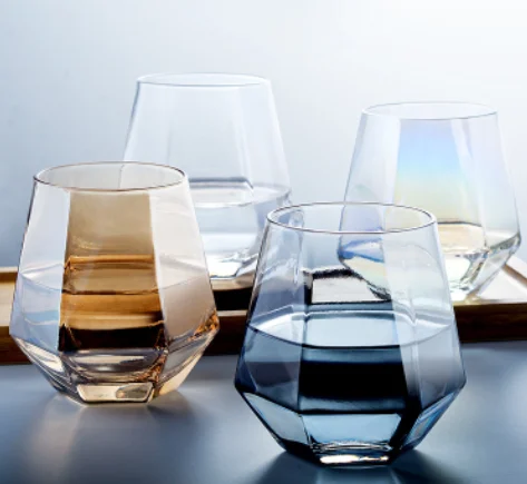 2022 manufacturers wholesale hexagonal glass high appearance level dazzle color gold cup INS colorful cold drink cup