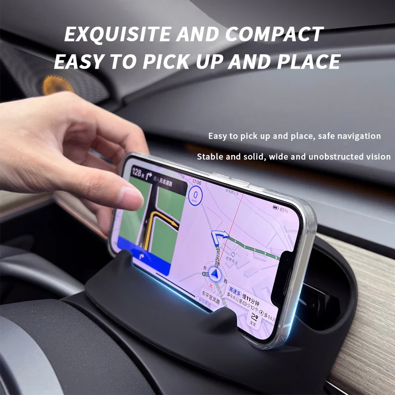 safe foldable tesla mobile stand phone holder car silicone non-slip car mount steering wheel phone holder