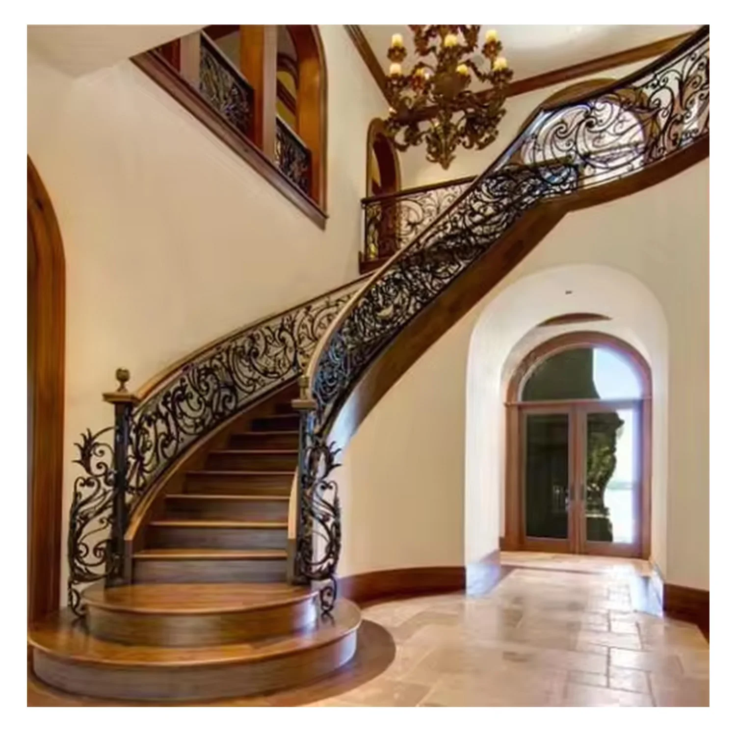 indoor spiral metal staircase with customized wrought iron curved staircase designs wooden steps oak staircase