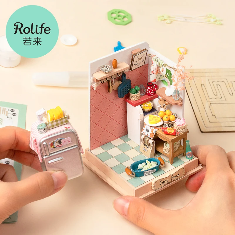Robotime Rolife Contact Get 21% off DS015 Taste Life Handmade Assembled DIY Miniature Doll House 3D Wooden Puzzles