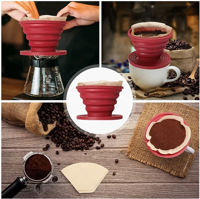 DLK035 Wholesale Collapsible Reusable Silicone Coffee Dripper Makes 1 to 2 cups of Strong Brew Flavor- For Hiking Camping Home