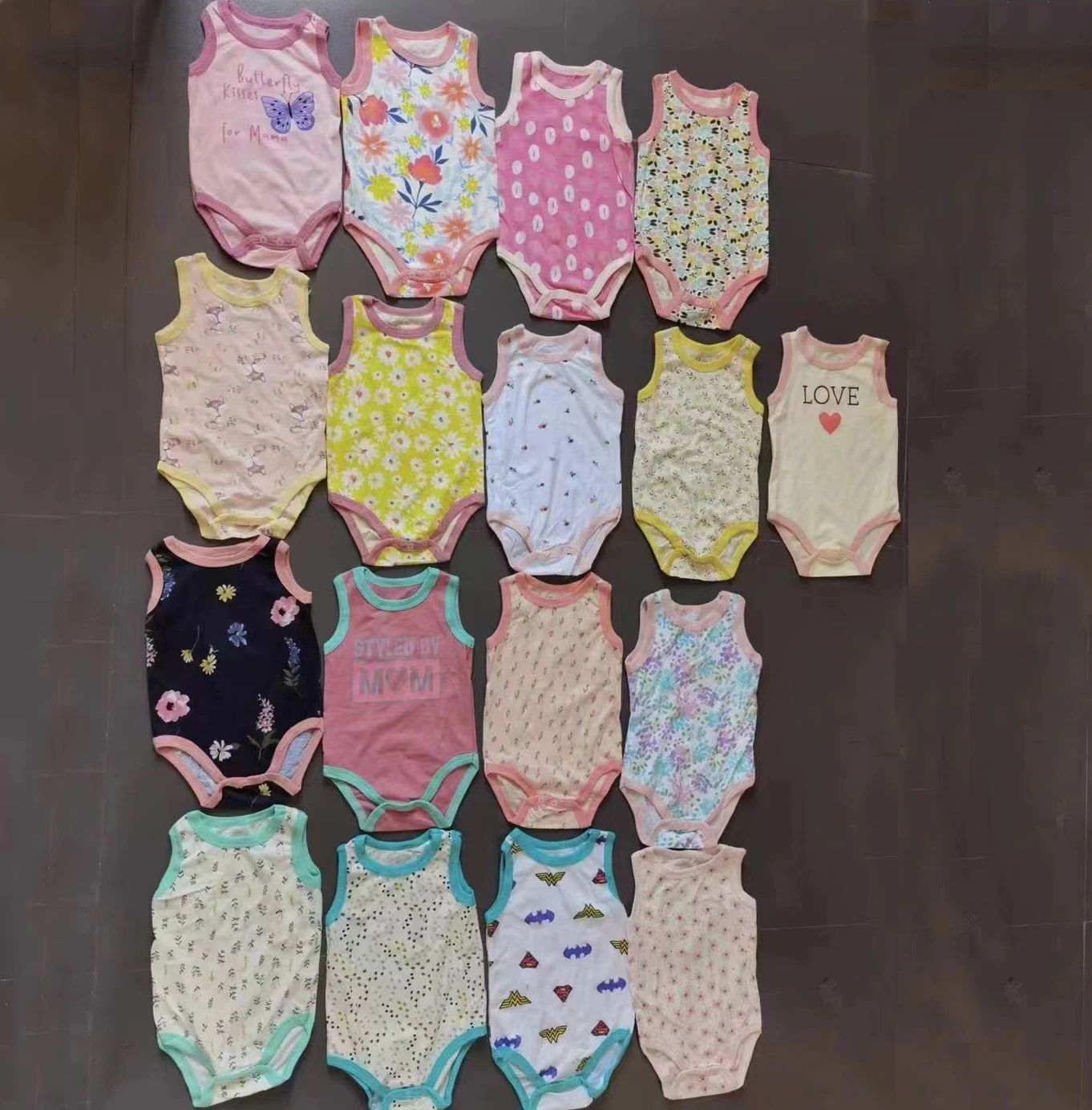 Wholesale Apparel stock from Bangladesh Branded Overruns Cotton Baby Clothes T-shirts sleeveless onesie  Baby romper