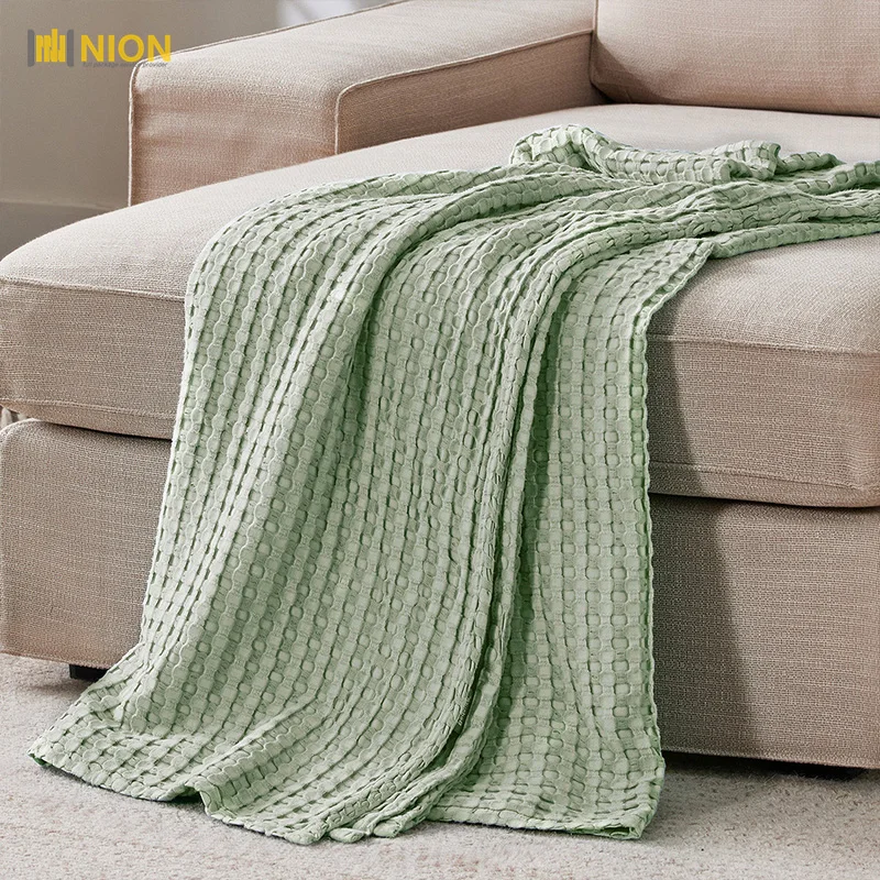Premium Cooling Eucalyptus Waffle Bamboo Blanket Customized Order Coverlet Green Color (DTM Color)