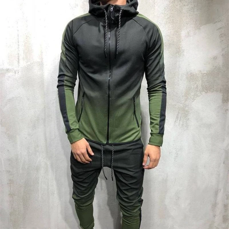 SDJ-004C1 Outdoor Sport Gym Fitness Sets Men Training & Jogging Wear 2 Piece Set Gradient Hoodies Tracksuits