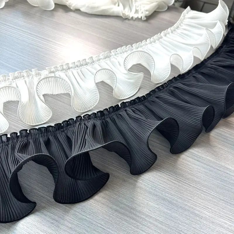 Pleated Lace Fabric for Clothing Cuff & Wedding Accessories Embroidered Organ Wave Curtain Edge for Bags & CurtainsLace ribbon