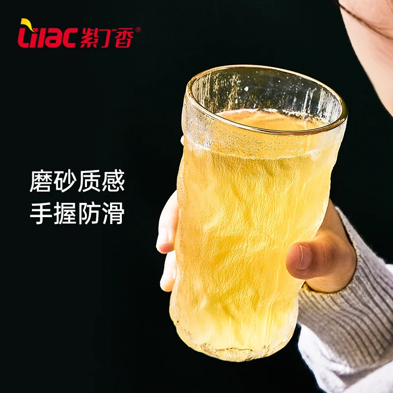 Lilac FREE Sample 300ml/370ml creative hammer pattern glassware set 12 oz shot glass gold rim wine/tea cup with golden