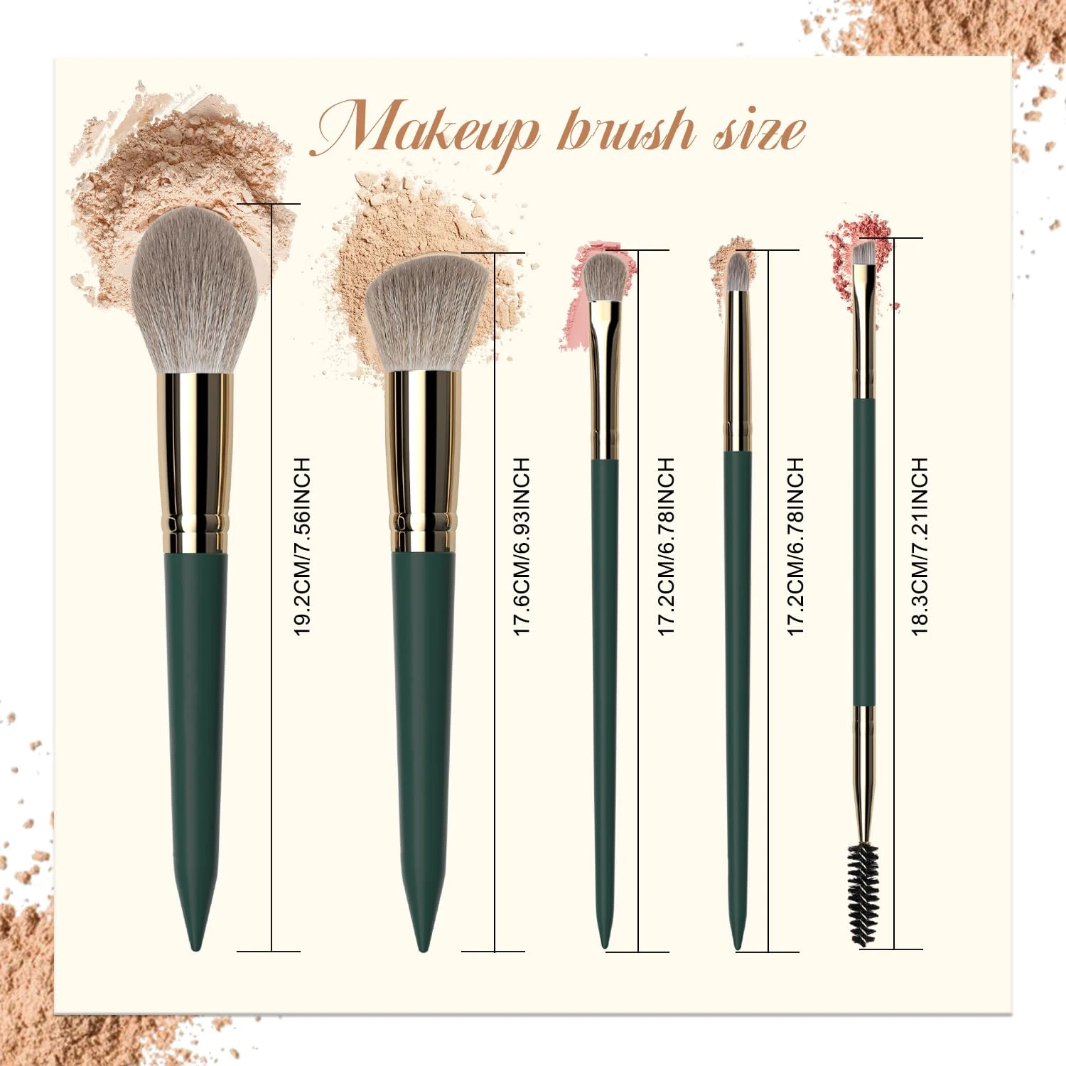 5-Piece Multifunctional Travel Makeup Brush Set Dense Bristles Soft Hair Hypoallergenic Cruelty-Free for Perfect Application