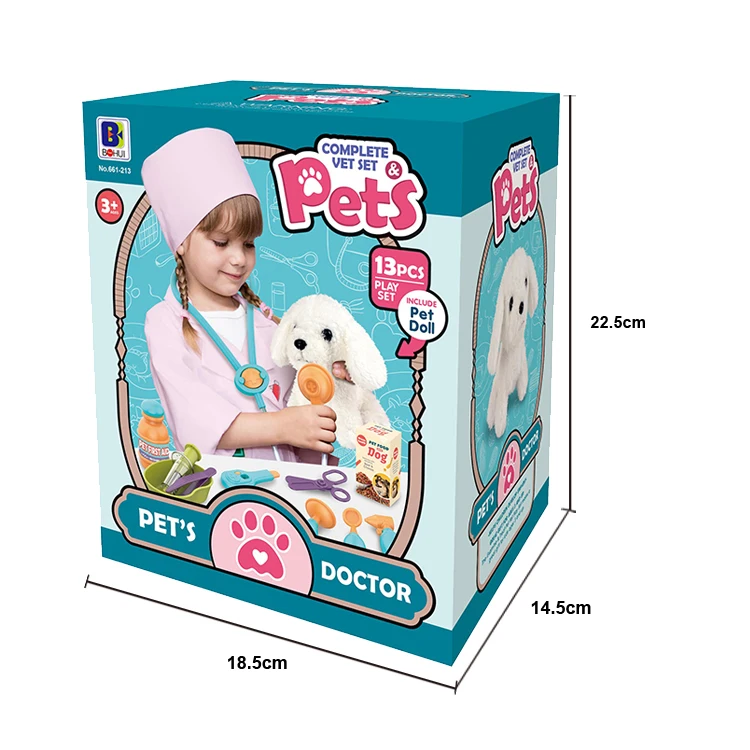 Children Vet Kits with Toy Dog Bag Pretend Play Veterinarian Pet Care Medical Doctor Toy Play Set for Kids Girls