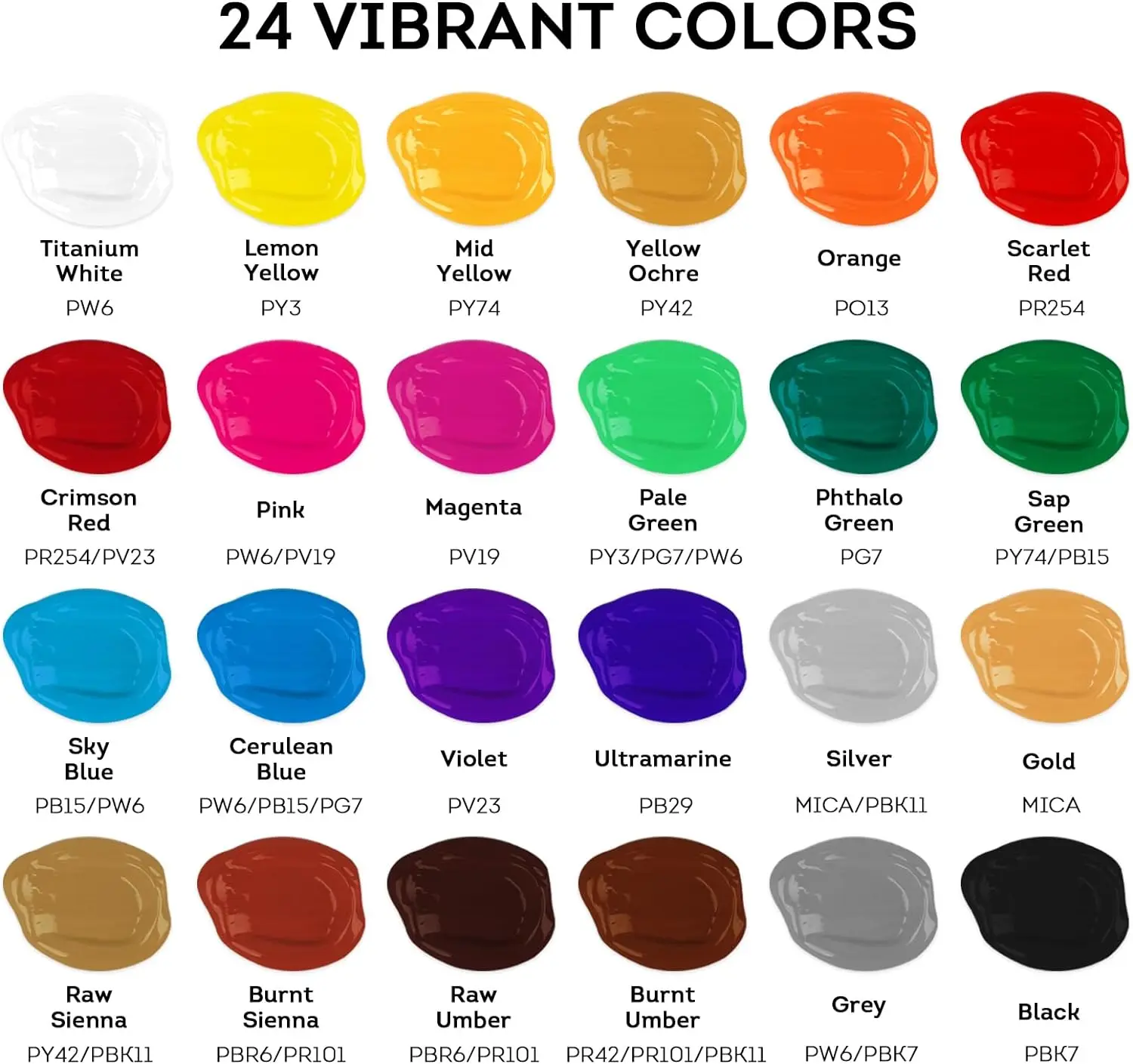 24 Colors 60ml/2oz Non-Toxic Waterproof Strong Coverage for Kids Adults Beginners Students Painting on Ceramic Acrylic Paint Set