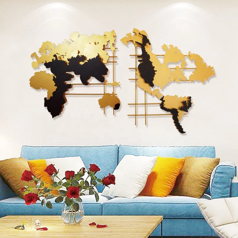 European modern elegant wholesale globe map new metal design wall hanging for home decor background wall hanging