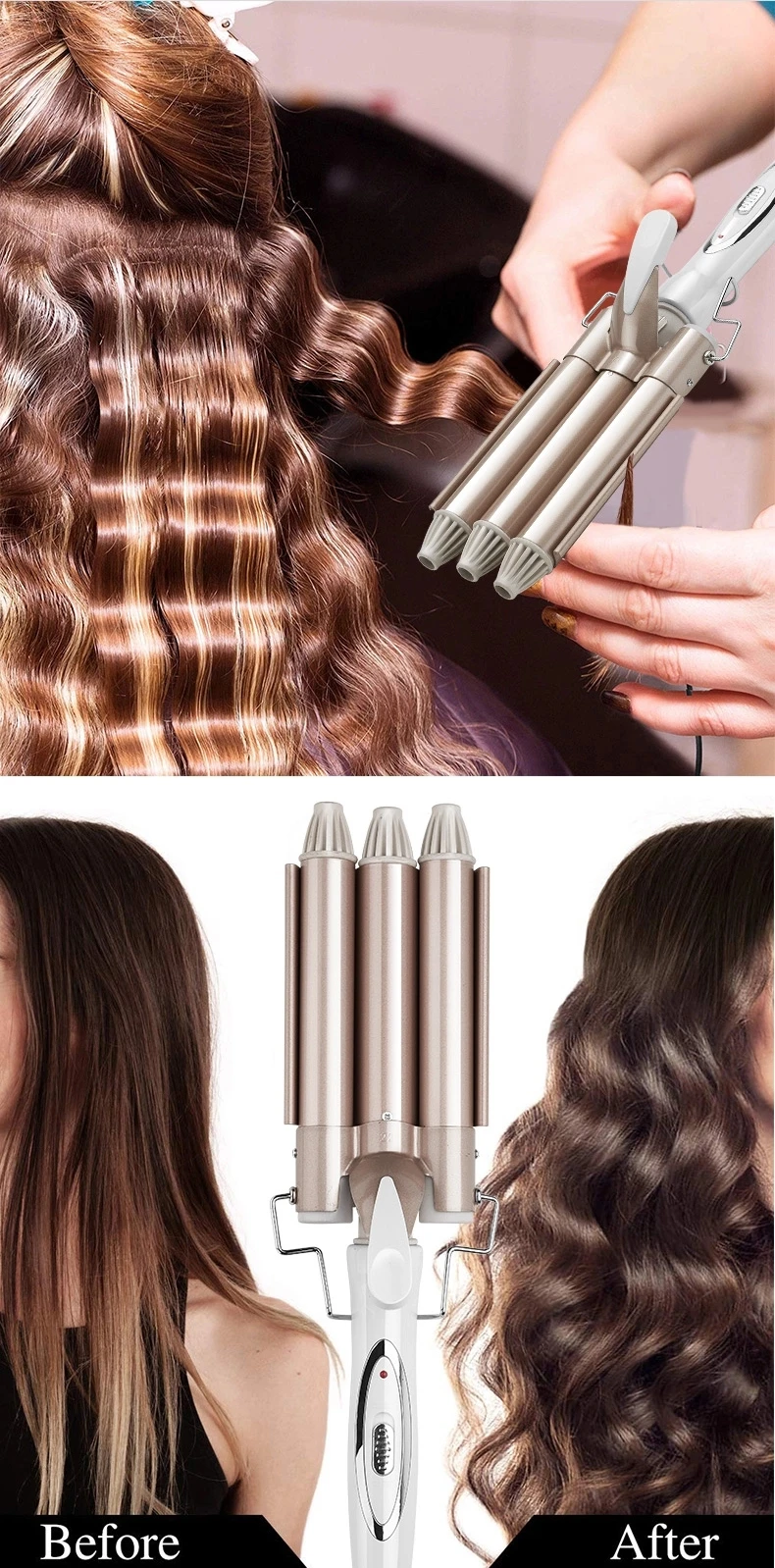 Hot Electric Curling Iron with 3 Rods Professional Hair Curler Portable Wave Wand Styling Tool with 3 Barrels OEM/ODM